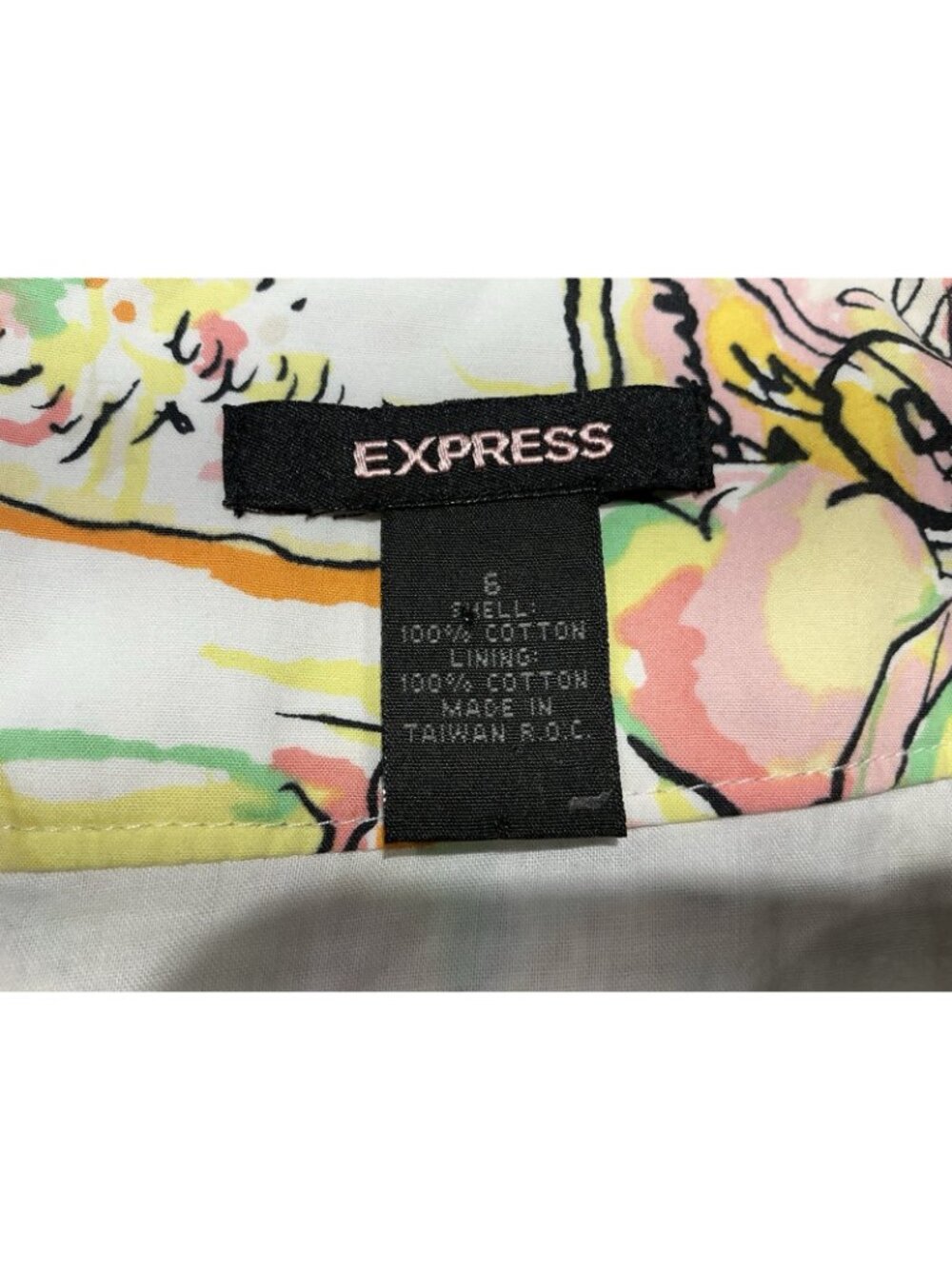 Express Skirt Size 6 Hawaiian Print White Yellow Pink Green A Line - Picture 7 of 9